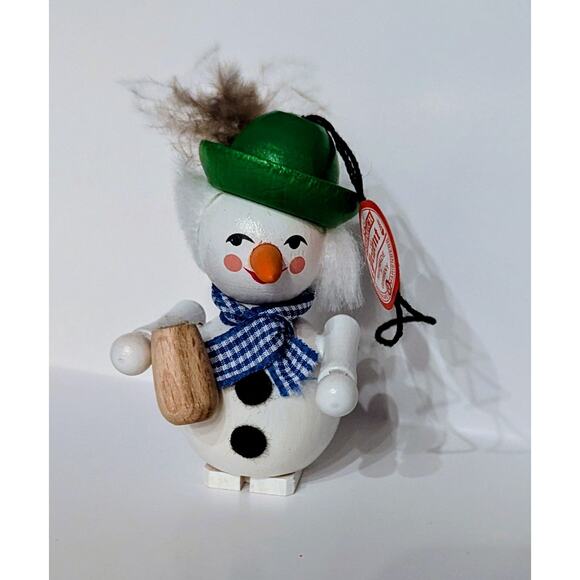 Vintage Steinbach Germany 3” Wooden Bavarian SNOWMAN W) Stein Christmas Ornament - Picture 1 of 3